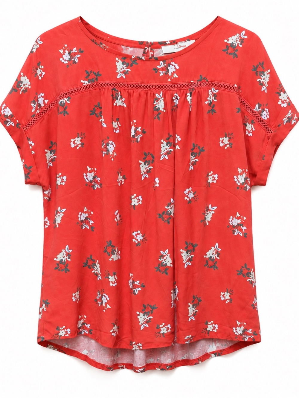 LOFT Coral Floral Blouse | Women’s Short Sleeve Boho Top | Cottagecore Floral Sh